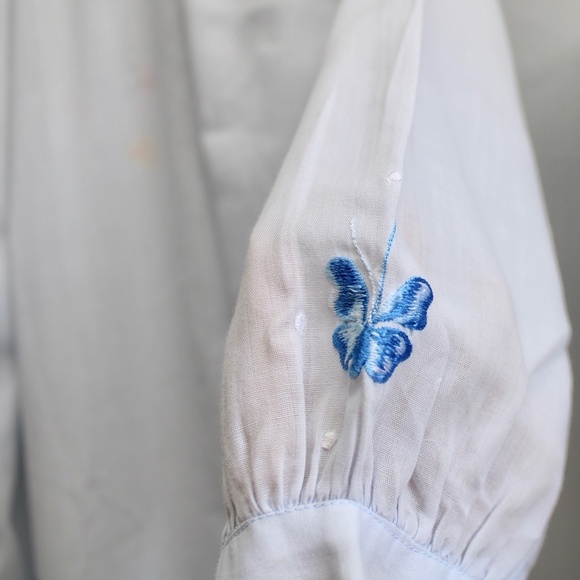 Natori Neiman Marcus Vintage Blue Floral Embroidery Midi Nightgown Size Small​ - Picture 8 of 10